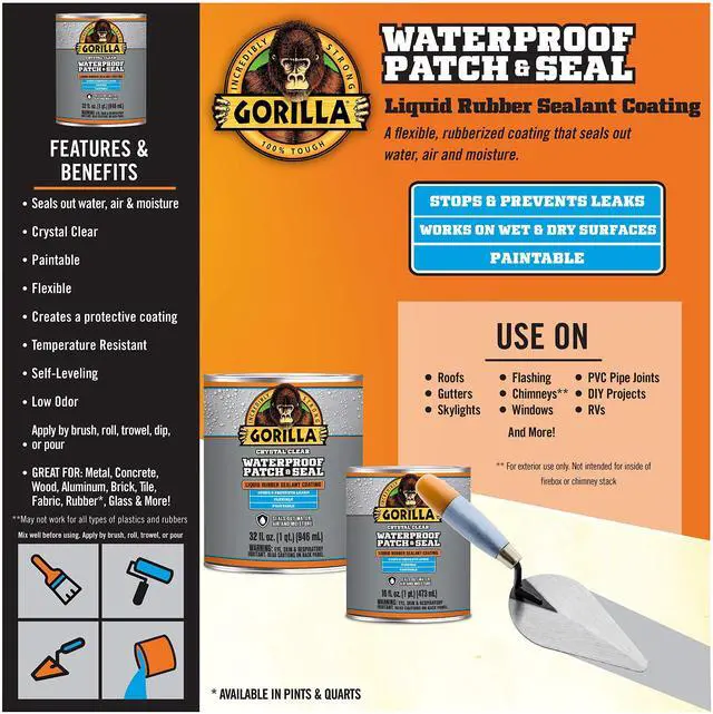 Alt view image 2 of 7 - Patch & Seal Liquid Rubber Waterproof Sealant, Crystal Clear, 32 Ounce (Pack of 1) - Seals Out Water, Air, and Moisture