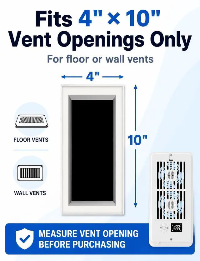 Alt view image 3 of 7 - Register Booster Fan for 4 x 10 Vents, Remote Control, 3 Modes, 10 Speeds, Built-In Display, Fits Floor or Wall Registers, Removable Front Cover, Home HVAC Airflow Support - Off White