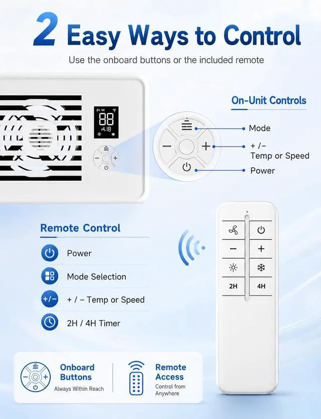 Alt view image 6 of 7 - Register Booster Fan for 4 x 10 Vents, Remote Control, 3 Modes, 10 Speeds, Built-In Display, Fits Floor or Wall Registers, Removable Front Cover, Home HVAC Airflow Support - Off White