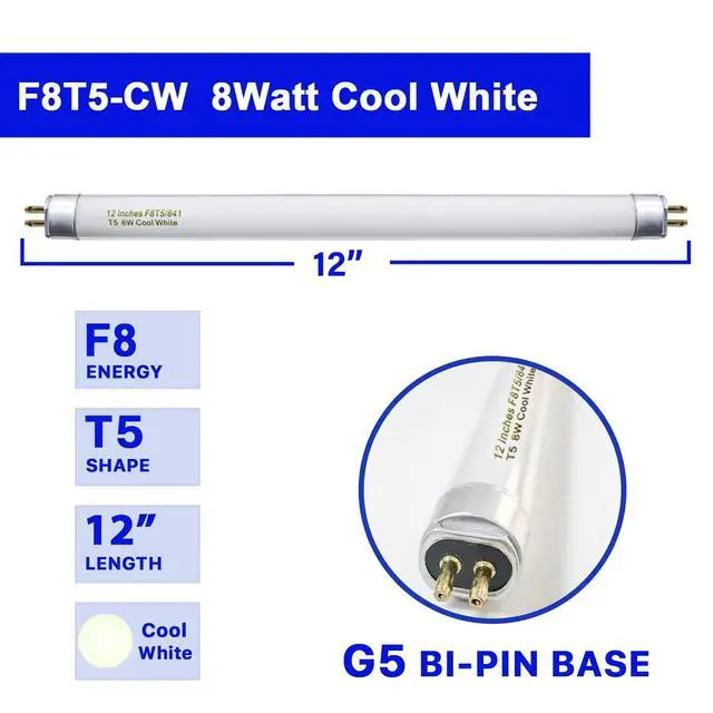 Alt view image 3 of 7 - 8 Pack F8T5/CW Fluorescent Bulbs, T5 12 inch 8 Watts Under Cabinet Light Bulb Cool White, G5 Mini Bi 420 Lumen
