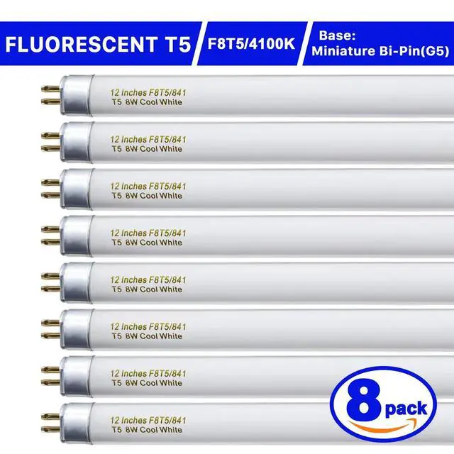 Alt view image 4 of 7 - 8 Pack F8T5/CW Fluorescent Bulbs, T5 12 inch 8 Watts Under Cabinet Light Bulb Cool White, G5 Mini Bi 420 Lumen