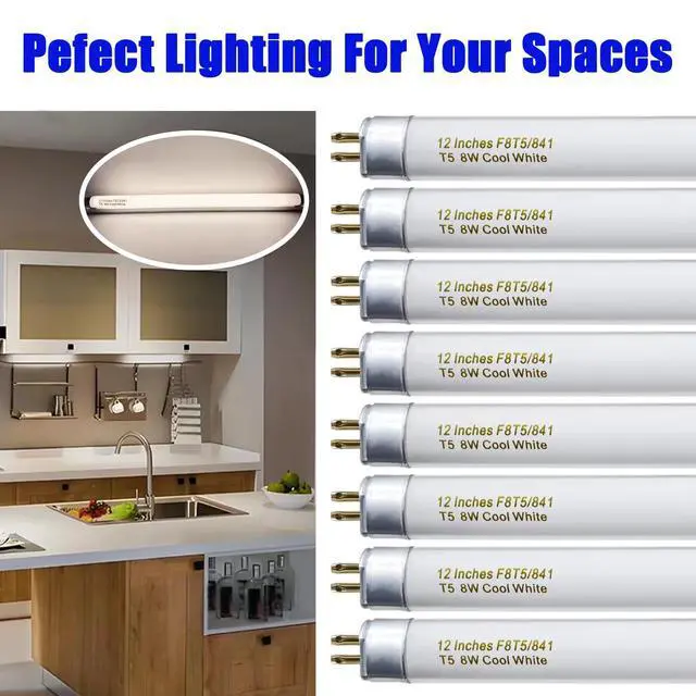 Alt view image 5 of 7 - 8 Pack F8T5/CW Fluorescent Bulbs, T5 12 inch 8 Watts Under Cabinet Light Bulb Cool White, G5 Mini Bi 420 Lumen