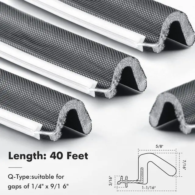 Alt view image 5 of 7 - Weather Stripping Door Seal Exterior Weather Strip for Window V-Shaped Foam Kerf Garage Door Gap Blocker Soundproof Home Improvement Easy to Install(40 Feet,Black)