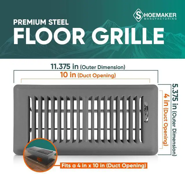Alt view image 2 of 7 - Shoemaker 4x10 Floor Register Storm Gray Heavy Duty Walkable Metal Floor Vent Cover for Home Floor, Steel Air Vent Cover with Adjustable Damper, Forced-Air Registers Grilles & Vents