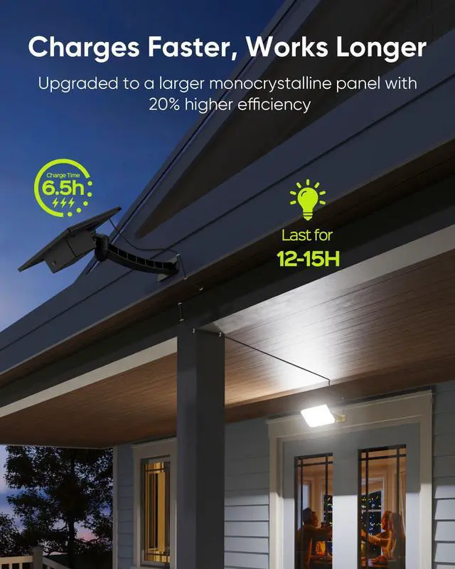 Alt view image 5 of 7 - 1000 Lumens 299 LED Solar Lights Outdoor Bright Solar Dusk to Dawn Light, IP65 Waterproof Outdoor Solar Powered Security Flood Light for Wall Porch Shed Barn