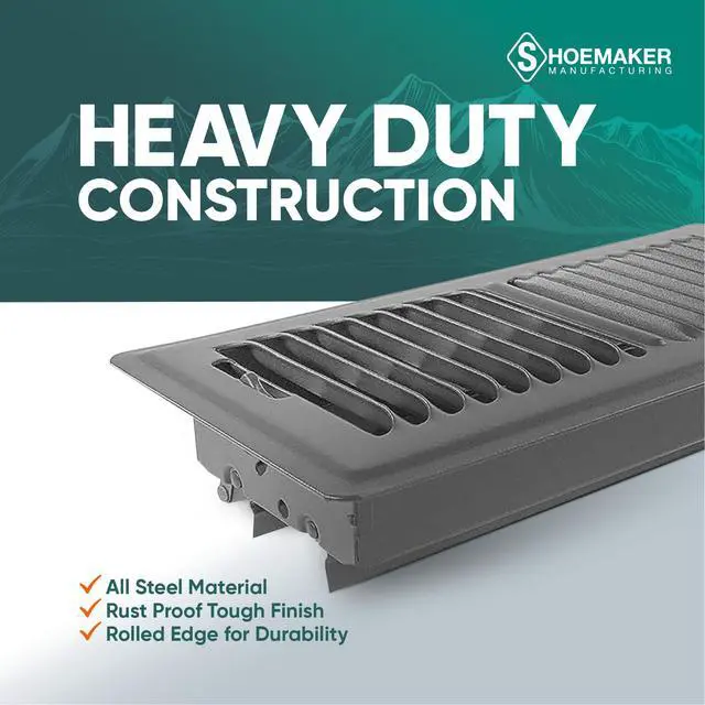 Alt view image 4 of 7 - Shoemaker 4x10 Floor Register Storm Gray Heavy Duty Walkable Metal Floor Vent Cover for Home Floor, Steel Air Vent Cover with Adjustable Damper, Forced-Air Registers Grilles & Vents