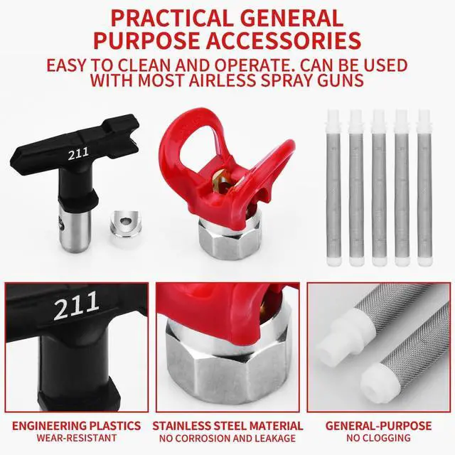 Alt view image 3 of 6 - 3600 PSI High Airless Paint Sprayer Gun with Nozzle Guard and with 5 Spray Nozzle Tips and 5 Airless Paint Sprayer Gun Filters and 16Inch(40CM) Spray Painted Extension Pole (211, 313, 415, 517, 623)