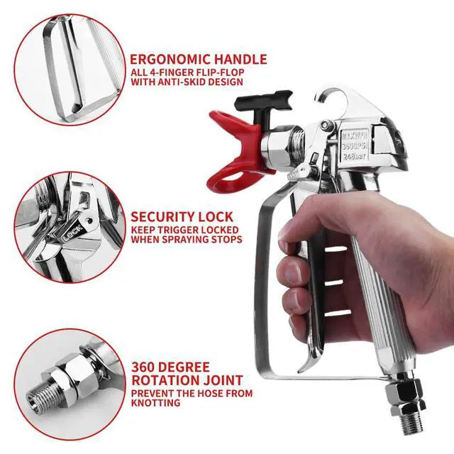 Alt view image 4 of 6 - 3600 PSI High Airless Paint Sprayer Gun with Nozzle Guard and with 5 Spray Nozzle Tips and 5 Airless Paint Sprayer Gun Filters and 16Inch(40CM) Spray Painted Extension Pole (211, 313, 415, 517, 623)
