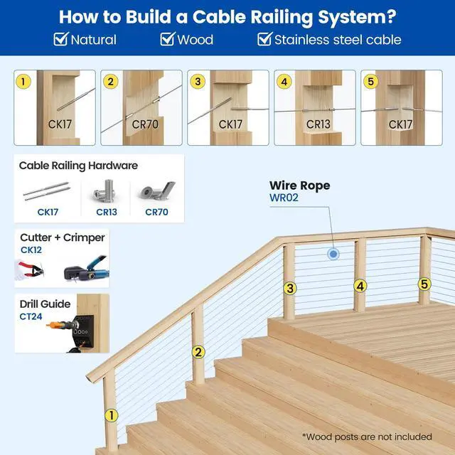Alt view image 6 of 7 - Cable Railing Hardware Swage Lag Screws CK17 100 Pack 1/8" Silver | 50 Pairs 1/8" Wood Cable Railing Hardware Kit for Deck and Stairs, Left & Right Handed Thread, T316 Stainless Steel Material