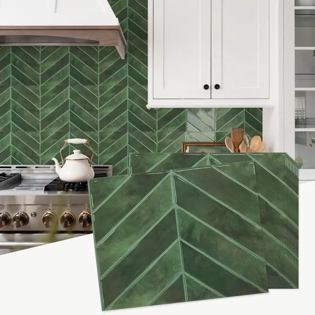 Main image of 10 Sheets Thicker Herringbone Peel and Stick Backsplash, 12.6×9.7 Stick on Wall Tiles, Self Adhesive Tile Sticker for Kitchen Backsplash and Bathroom, Green