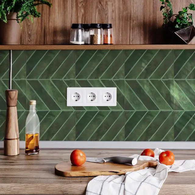 Alt view image 3 of 7 - 10 Sheets Thicker Herringbone Peel and Stick Backsplash, 12.6×9.7 Stick on Wall Tiles, Self Adhesive Tile Sticker for Kitchen Backsplash and Bathroom, Green