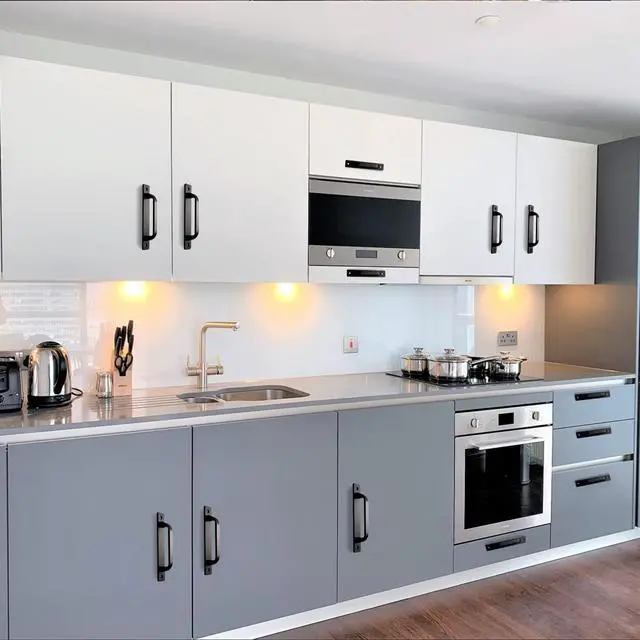 Alt view image 3 of 6 - 12 Pack 5 Inch 128 mm Matte Black Square Cabinet Handles with Base Plate Aluminum Cabinet Pulls Drawer Pulls Sliding Door Pulls Black Cabinet Handles