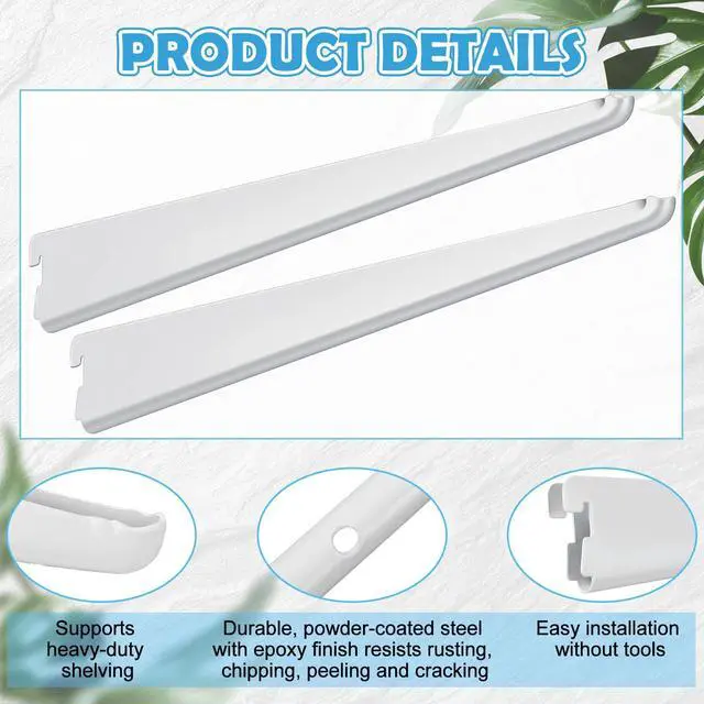 Alt view image 3 of 6 - 10 Pack Adjustable Shelf Brackets for Double Track System Closet Organization Heavy Duty Wire Shelf Brackets (White,11.5 Inches)