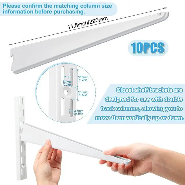 Alt view image 2 of 6 - 10 Pack Adjustable Shelf Brackets for Double Track System Closet Organization Heavy Duty Wire Shelf Brackets (White,11.5 Inches)