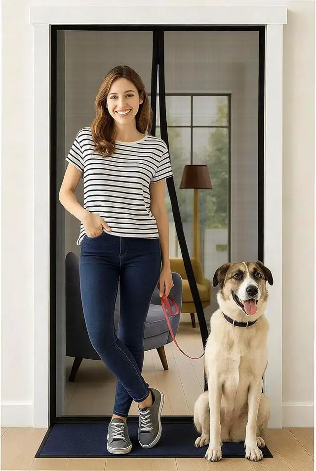Alt view image 2 of 7 - Magnetic Screen Door with Upgraded PET Material Mesh- Easy Installation, Tear-Resistant, Pet and Kid Friendly Screen 38"X84" Fit Door Size 36"X82"