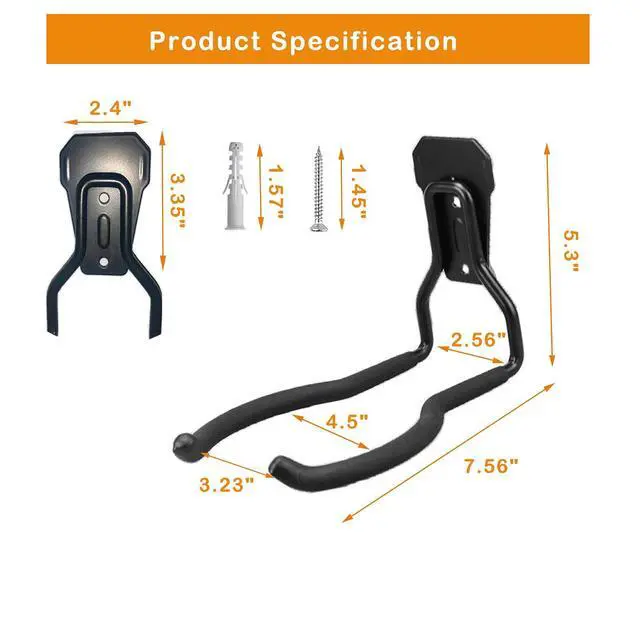 Alt view image 2 of 6 - Garden Power Tool Hanger, Garage Wall Hooks, Weedeater Rack, String Trimmer Hanger, Utility Hooks for Garage Tool Organizers and Storage - Black, 4 Pcs