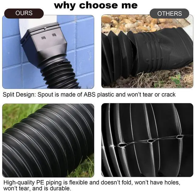 Alt view image 2 of 6 - 4 Pack Rain Gutter Downspout Extensions Flexible, Drain Downspout Extender,Down Spout Drain Extender, Gutter Connector Rainwater Drainage,Extendable from 21 to 68 Inches(Black)