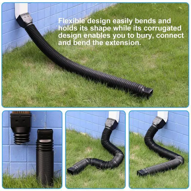 Alt view image 3 of 6 - 4 Pack Rain Gutter Downspout Extensions Flexible, Drain Downspout Extender,Down Spout Drain Extender, Gutter Connector Rainwater Drainage,Extendable from 21 to 68 Inches(Black)