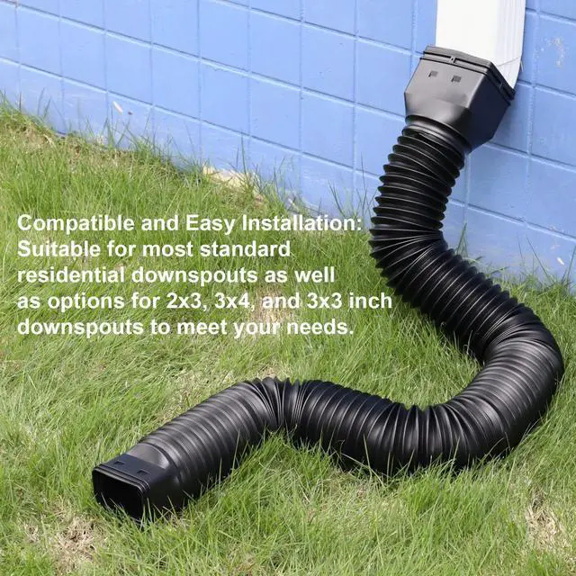 Alt view image 5 of 6 - 4 Pack Rain Gutter Downspout Extensions Flexible, Drain Downspout Extender,Down Spout Drain Extender, Gutter Connector Rainwater Drainage,Extendable from 21 to 68 Inches(Black)