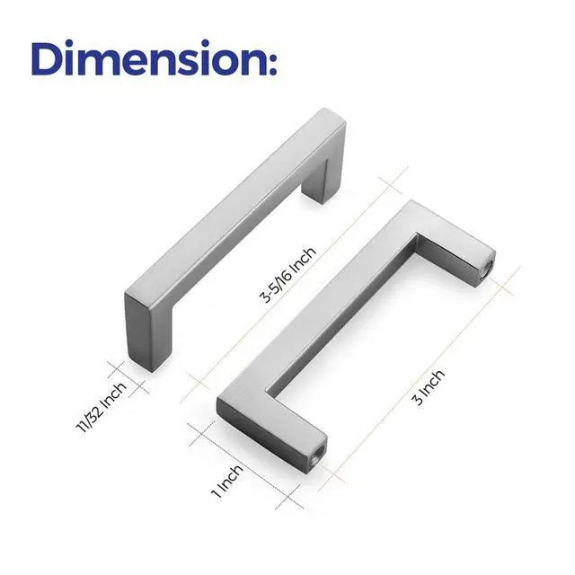 Alt view image 3 of 7 - Brushed Nickel Square Solid Cabinet Handles, 3 Inch, 30 Pack | Slim Square Bar Design, Solid Zinc Alloy, Modern Style, Kitchen Cabinet Hardware for Cupboards, Drawers, Dressers