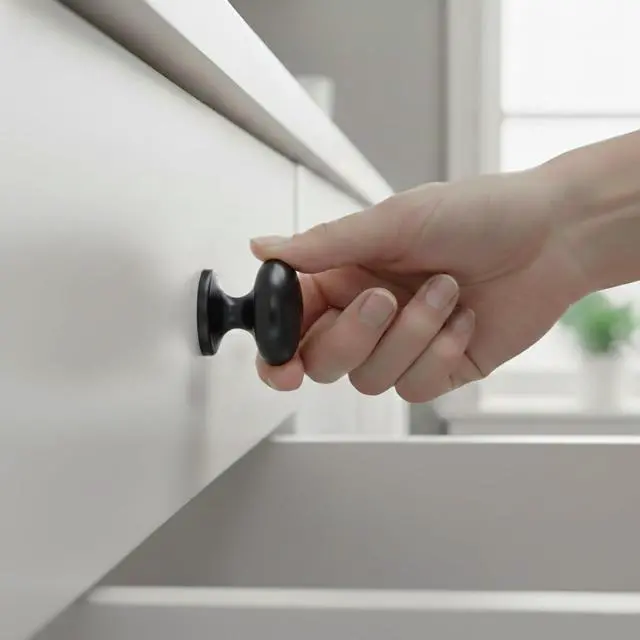 Alt view image 2 of 6 - 4-Pack Matte Black 1.5" Bifold Closet Door Cabinet Knobs Pulls | Large Wide Base Zinc Round Kitchen Cabinet Wardrobe Dresser Dummy Doorknobs, Furniture Pantry Sideboard Buffet Drawer Handles