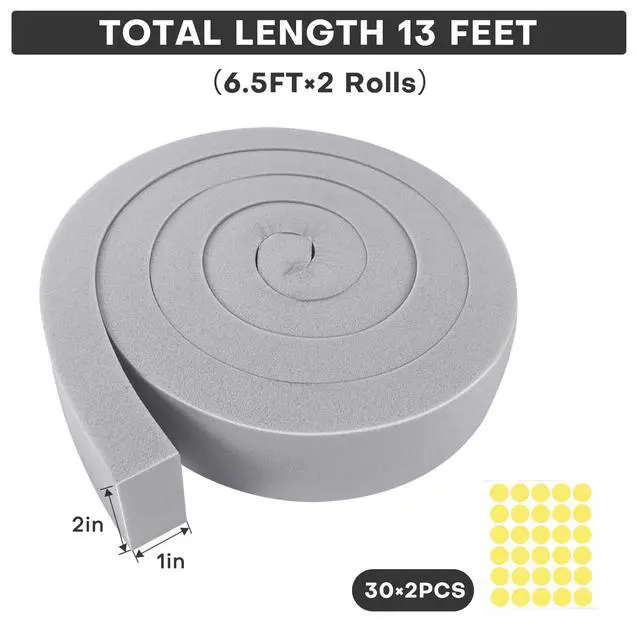 Alt view image 2 of 7 - 2Pcs 2" x 1" x 6.5Ft AC Window Seal Kit with Adhesive, Gray Foam Strips for Air Conditioner Window Weather Stripping, Window Units, Doors and Windows Insulation, Energy Saving & Dustproof