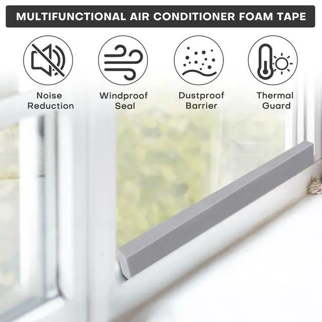 Alt view image 6 of 7 - 2Pcs 2" x 1" x 6.5Ft AC Window Seal Kit with Adhesive, Gray Foam Strips for Air Conditioner Window Weather Stripping, Window Units, Doors and Windows Insulation, Energy Saving & Dustproof