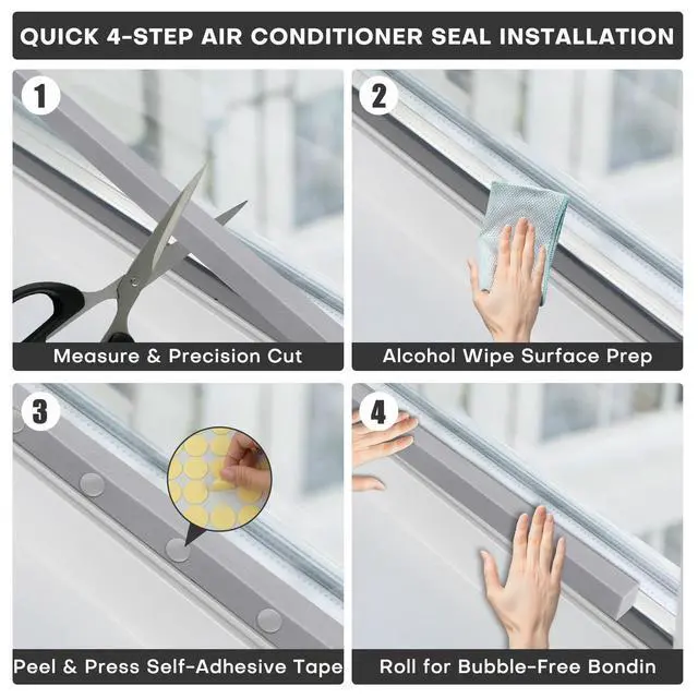 Alt view image 7 of 7 - 2Pcs 2" x 1" x 6.5Ft AC Window Seal Kit with Adhesive, Gray Foam Strips for Air Conditioner Window Weather Stripping, Window Units, Doors and Windows Insulation, Energy Saving & Dustproof