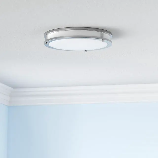 Alt view image 2 of 7 - LED 14" Round Flush Mount Lighting, Close to Ceiling Light Fixture | 3CCT, Dimmable, Energy Star, ETL Listed | 21W 1675LM 3000-5000K 120V | Low Profile Double Ring Lamp | Nickel