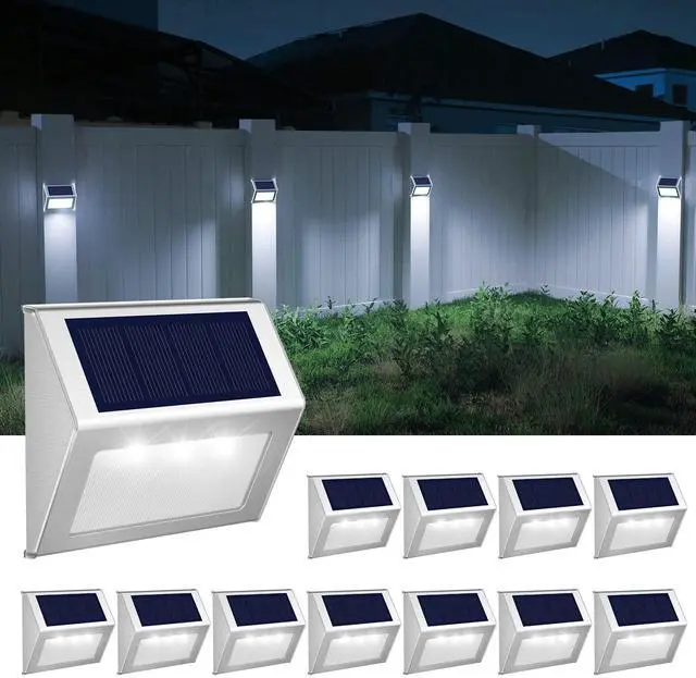 Main image of Solar Lights Perfect for Deck, Fence, Stair, Step Decor-Cool White-12P | Stainless Steel, Waterproof, Solar Powered, Garden, Patio, Deck Rail