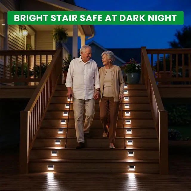 Alt view image 2 of 7 - Solar Lights Perfect for Deck, Fence, Stair, Step Decor-Cool White-12P | Stainless Steel, Waterproof, Solar Powered, Garden, Patio, Deck Rail