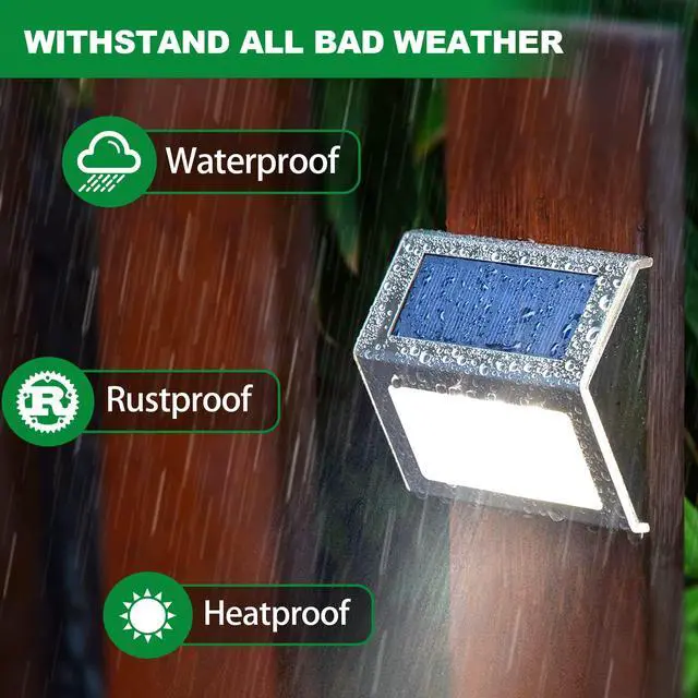 Alt view image 4 of 7 - Solar Lights Perfect for Deck, Fence, Stair, Step Decor-Cool White-12P | Stainless Steel, Waterproof, Solar Powered, Garden, Patio, Deck Rail