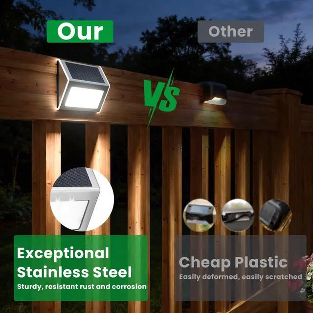 Alt view image 5 of 7 - Solar Lights Perfect for Deck, Fence, Stair, Step Decor-Cool White-12P | Stainless Steel, Waterproof, Solar Powered, Garden, Patio, Deck Rail