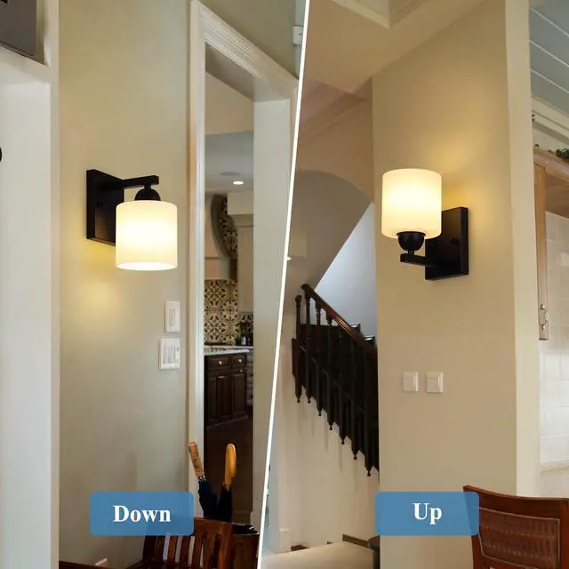 Alt view image 3 of 6 - Matte Black Milk Glass Wall Sconces, 1 Pack Hardwired Indoor Wall Light Fixtures for Living Room, Hallway, Bedroom, Ceramic E26 Sockets (Bulbs Not Included)