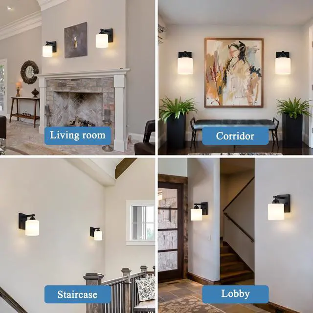 Alt view image 5 of 6 - Matte Black Milk Glass Wall Sconces, 1 Pack Hardwired Indoor Wall Light Fixtures for Living Room, Hallway, Bedroom, Ceramic E26 Sockets (Bulbs Not Included)