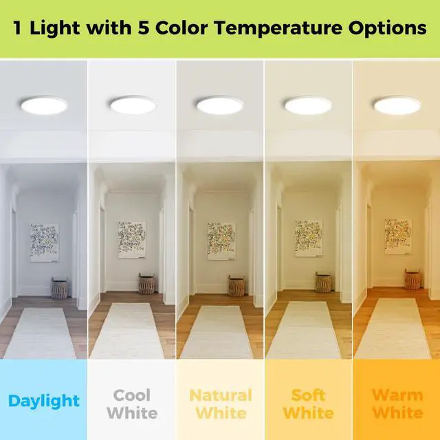 Alt view image 2 of 6 - 2Pack LED Flush Mount Ceiling Light Fixture, 12Inch 24W, Dimmable&3000K/3500K/4000K/5000K/6500K Adjustable Low Profile Ceiling Lights, White Round Flat Ceiling Light for Closet,Kitchen,Hallway