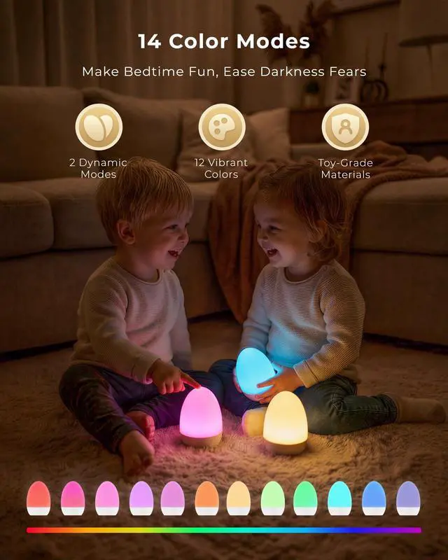 Alt view image 4 of 7 - Egg Light for Nursery, Eye-Caring Touch Control Rechargeable Baby Night Light with 17 Color Modes, Dimmable Night Feeding Egg Light for New Parents & Kids Bedroom