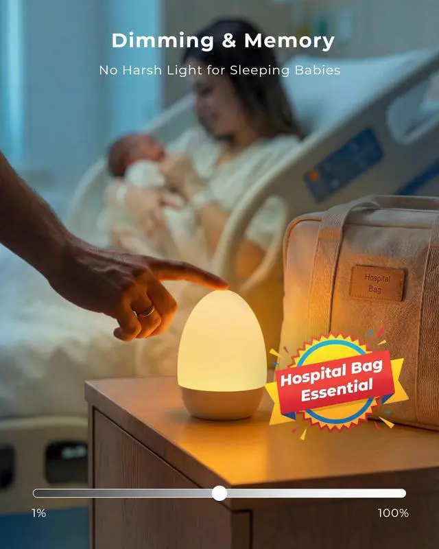 Alt view image 5 of 7 - Egg Light for Nursery, Eye-Caring Touch Control Rechargeable Baby Night Light with 17 Color Modes, Dimmable Night Feeding Egg Light for New Parents & Kids Bedroom
