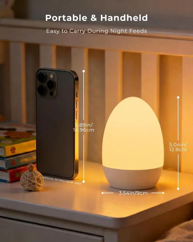 Alt view image 7 of 7 - Egg Light for Nursery, Eye-Caring Touch Control Rechargeable Baby Night Light with 17 Color Modes, Dimmable Night Feeding Egg Light for New Parents & Kids Bedroom