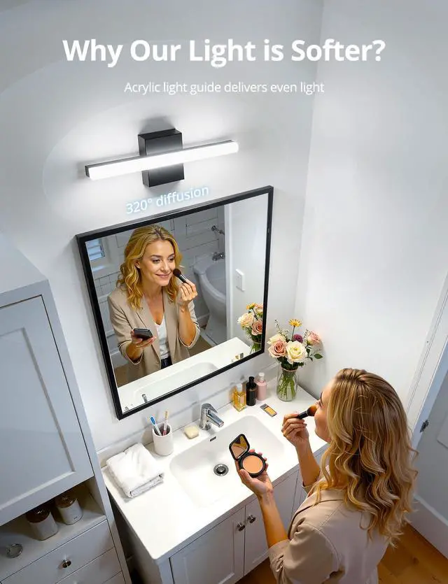 Alt view image 2 of 7 - Black Bathroom Light Fixtures Over Mirror Lighting Gentle, 9W 16 Inch Modern LED Small Vanity Lamp Bar IP44 Slim Linear Bath Wall Sconces for Restroom Indoor Cool White 6000K
