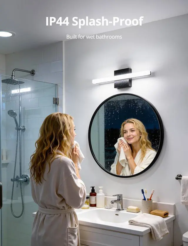 Alt view image 4 of 7 - Black Bathroom Light Fixtures Over Mirror Lighting Gentle, 9W 16 Inch Modern LED Small Vanity Lamp Bar IP44 Slim Linear Bath Wall Sconces for Restroom Indoor Cool White 6000K
