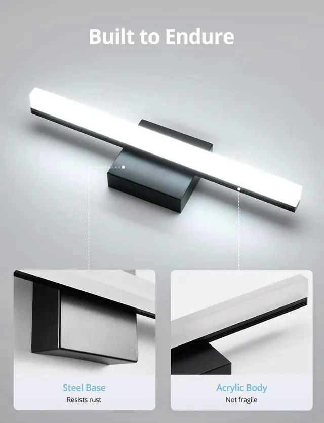 Alt view image 5 of 7 - Black Bathroom Light Fixtures Over Mirror Lighting Gentle, 9W 16 Inch Modern LED Small Vanity Lamp Bar IP44 Slim Linear Bath Wall Sconces for Restroom Indoor Cool White 6000K