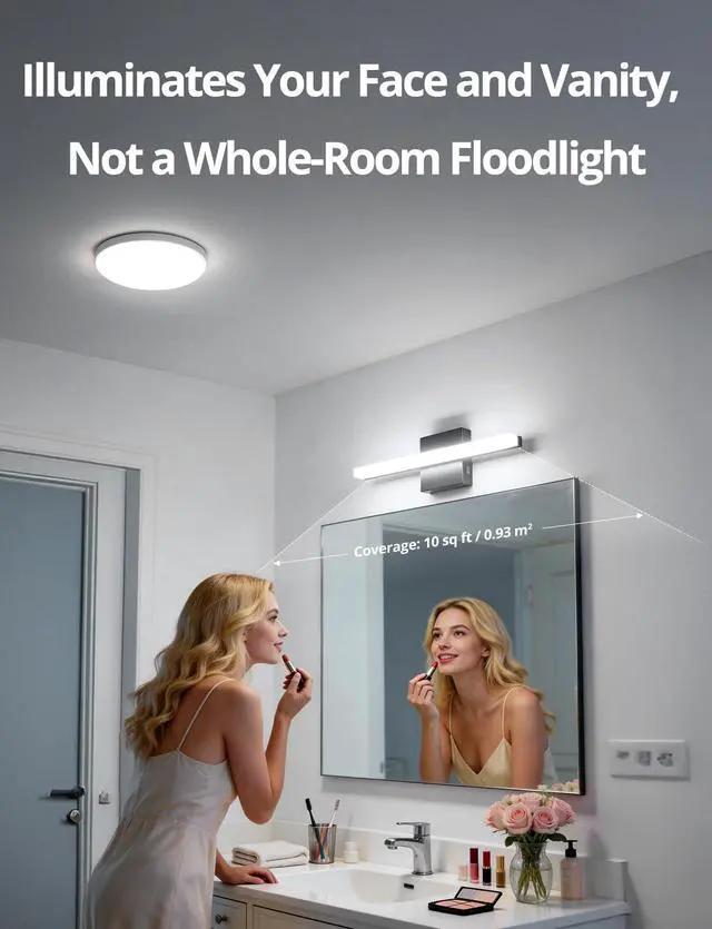 Alt view image 6 of 7 - Black Bathroom Light Fixtures Over Mirror Lighting Gentle, 9W 16 Inch Modern LED Small Vanity Lamp Bar IP44 Slim Linear Bath Wall Sconces for Restroom Indoor Cool White 6000K