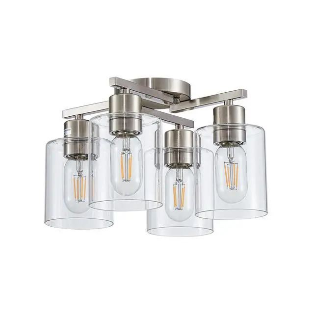 Alt view image 2 of 7 - Semi Flush Mount Ceiling Light Kitchen Lighting Fixtures Ceiling Brushed Nickel Kitchen Cieling Light Fixtures with Clear Glass Shade for Dining Room Bedroom Living Room Hallway E26 Scoket