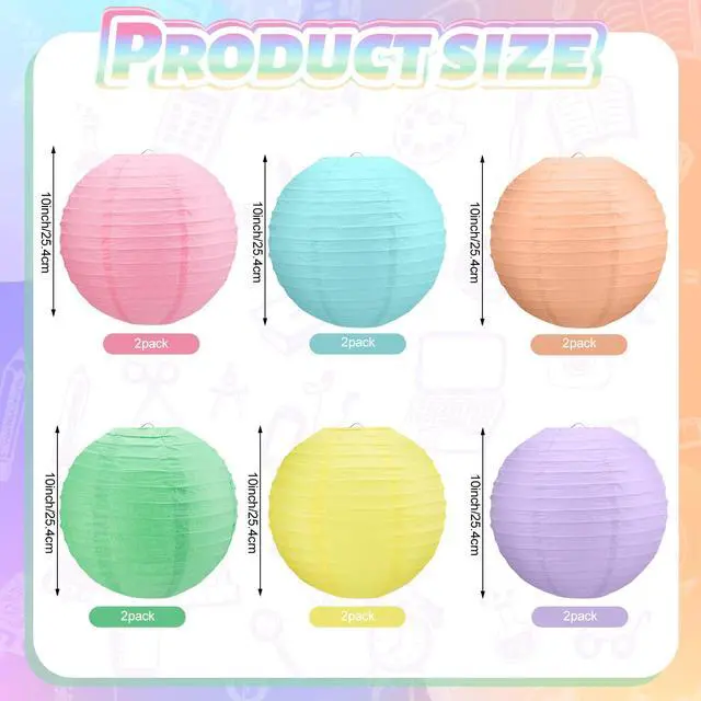 Alt view image 2 of 6 - 12 Pcs 10 Inch Hanging Paper Lanterns Party Decorations Cute Pastel Classroom Decor for Birthday Back to School Party Decoration for Classrooms Wedding Birthday Ceilings