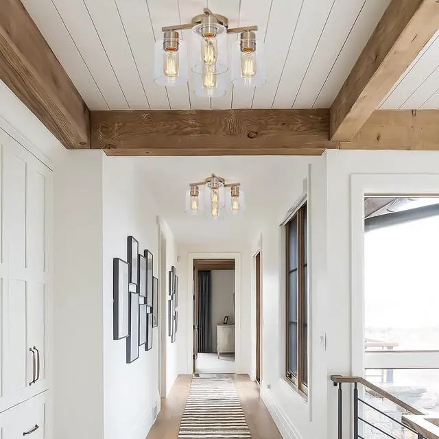Alt view image 7 of 7 - Semi Flush Mount Ceiling Light Kitchen Lighting Fixtures Ceiling Brushed Nickel Kitchen Cieling Light Fixtures with Clear Glass Shade for Dining Room Bedroom Living Room Hallway E26 Scoket