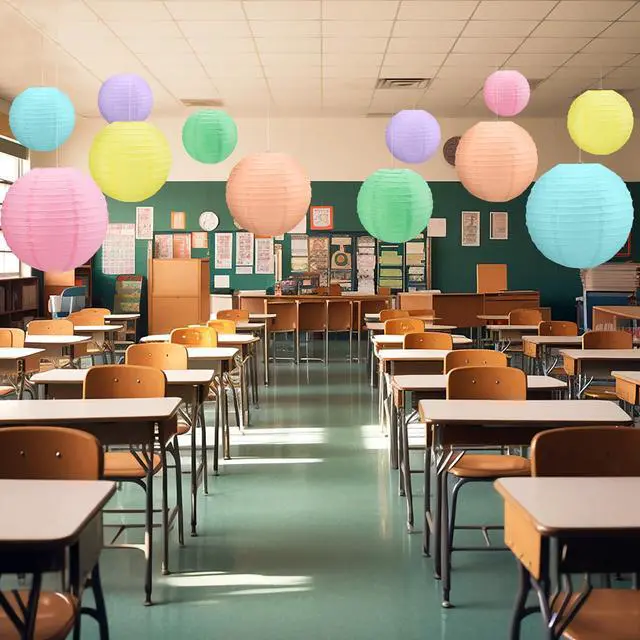 Alt view image 4 of 6 - 12 Pcs 10 Inch Hanging Paper Lanterns Party Decorations Cute Pastel Classroom Decor for Birthday Back to School Party Decoration for Classrooms Wedding Birthday Ceilings