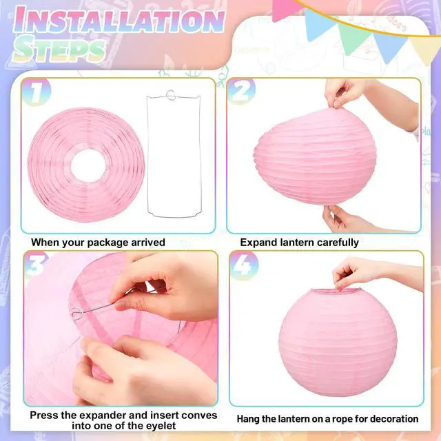 Alt view image 3 of 6 - 12 Pcs 10 Inch Hanging Paper Lanterns Party Decorations Cute Pastel Classroom Decor for Birthday Back to School Party Decoration for Classrooms Wedding Birthday Ceilings