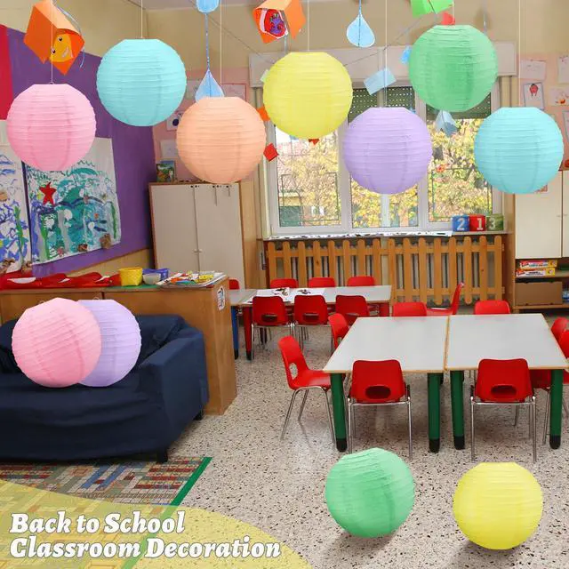 Alt view image 5 of 6 - 12 Pcs 10 Inch Hanging Paper Lanterns Party Decorations Cute Pastel Classroom Decor for Birthday Back to School Party Decoration for Classrooms Wedding Birthday Ceilings