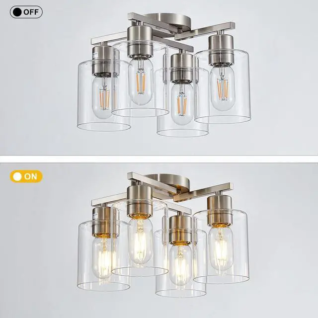 Alt view image 6 of 7 - Semi Flush Mount Ceiling Light Kitchen Lighting Fixtures Ceiling Brushed Nickel Kitchen Cieling Light Fixtures with Clear Glass Shade for Dining Room Bedroom Living Room Hallway E26 Scoket